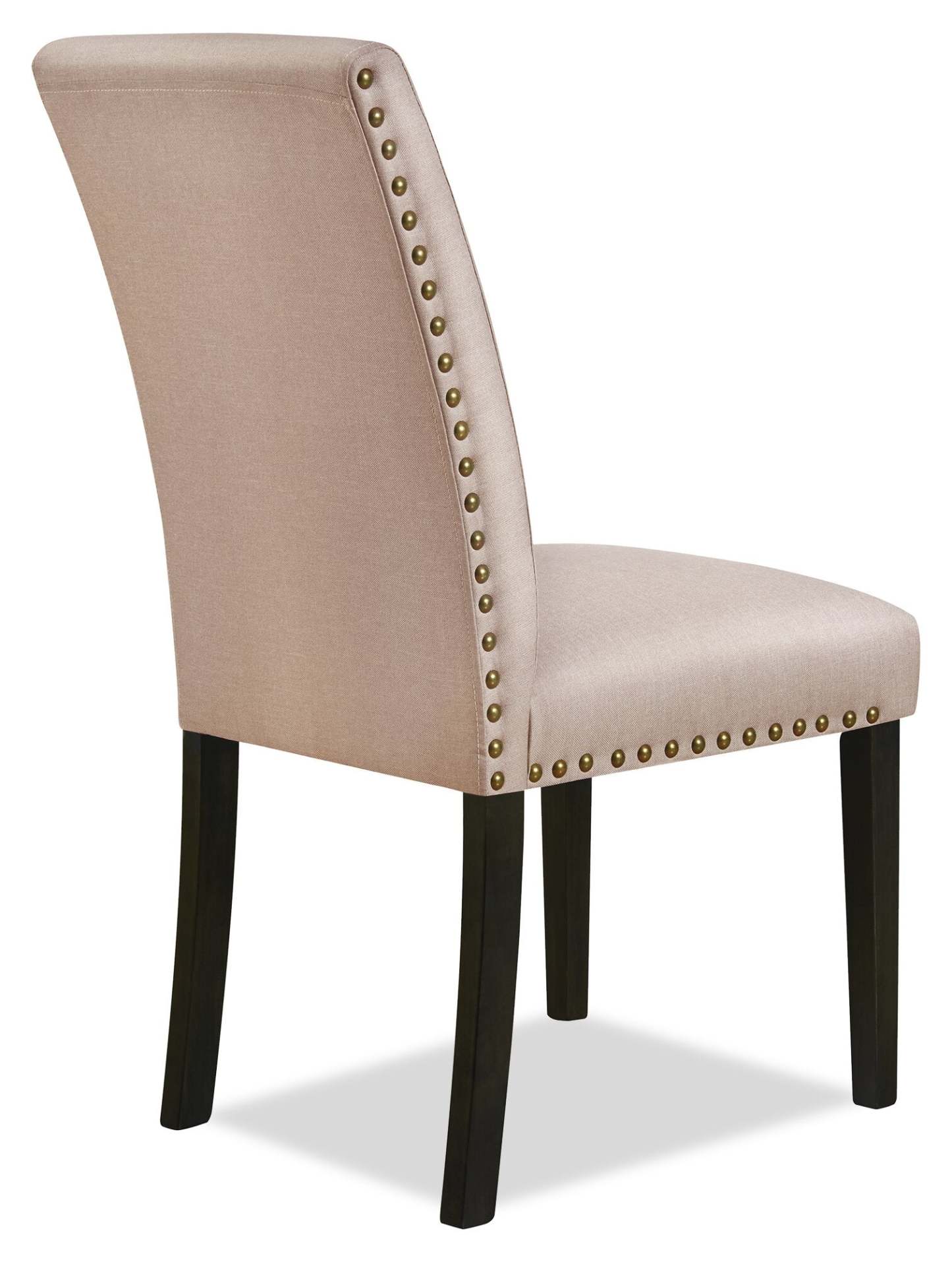 Chaise de salle à manger York avec tissu d'apparence lin et garniture cloutée - Taupe | Chaise de salle à manger York en tissu d'apparence lin avec bordure de clous décoratifs - taupe