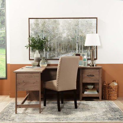 Chaise de salle à manger York avec tissu d'apparence lin et garniture cloutée - Taupe | Chaise de salle à manger York en tissu d'apparence lin avec bordure de clous décoratifs - taupe