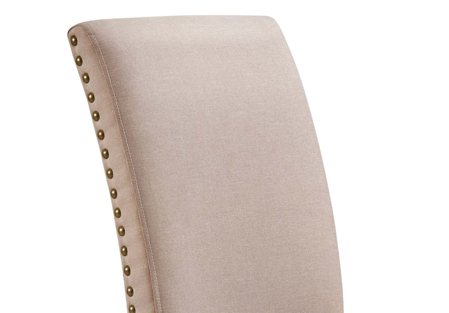 Chaise de salle à manger York avec tissu d'apparence lin et garniture cloutée - Taupe | Chaise de salle à manger York en tissu d'apparence lin avec bordure de clous décoratifs - taupe