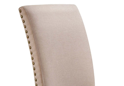 Chaise de salle à manger York avec tissu d'apparence lin et garniture cloutée - Taupe | Chaise de salle à manger York en tissu d'apparence lin avec bordure de clous décoratifs - taupe
