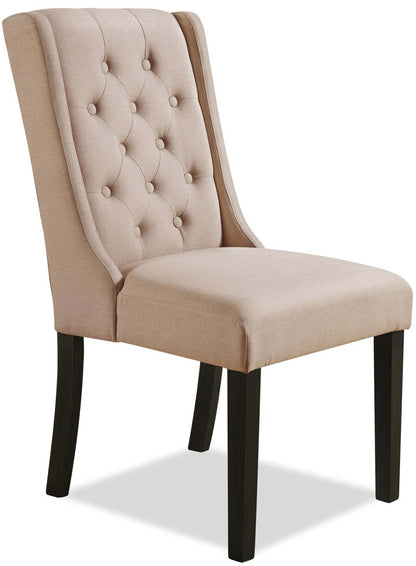 Chaise de salle à manger à dossier à oreilles York avec tissu d'apparence lin, capitonné à boutons - Taupe | Chaise de salle à manger York à oreilles en tissu d'apparence lin avec capitonnage - taupe