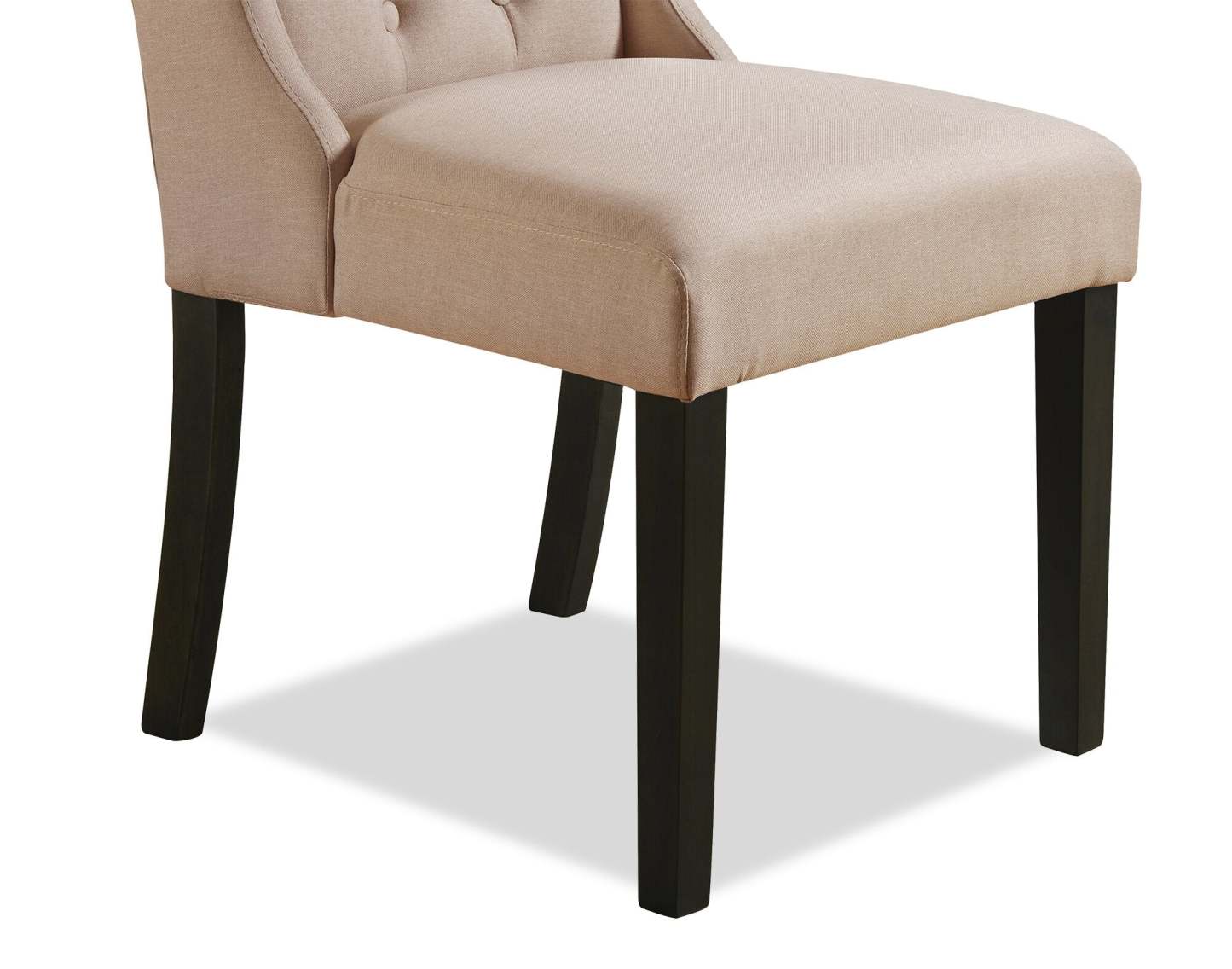 Chaise de salle à manger à dossier à oreilles York avec tissu d'apparence lin, capitonné à boutons - Taupe | Chaise de salle à manger York à oreilles en tissu d'apparence lin avec capitonnage - taupe