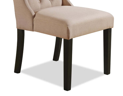 Chaise de salle à manger à dossier à oreilles York avec tissu d'apparence lin, capitonné à boutons - Taupe | Chaise de salle à manger York à oreilles en tissu d'apparence lin avec capitonnage - taupe