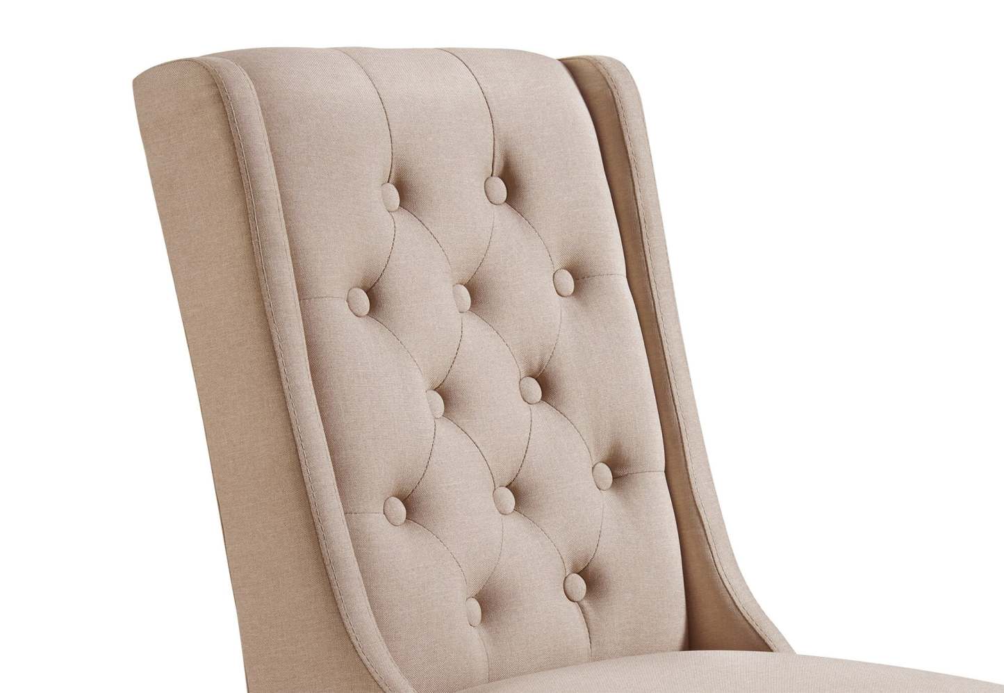 Chaise de salle à manger à dossier à oreilles York avec tissu d'apparence lin, capitonné à boutons - Taupe | Chaise de salle à manger York à oreilles en tissu d'apparence lin avec capitonnage - taupe
