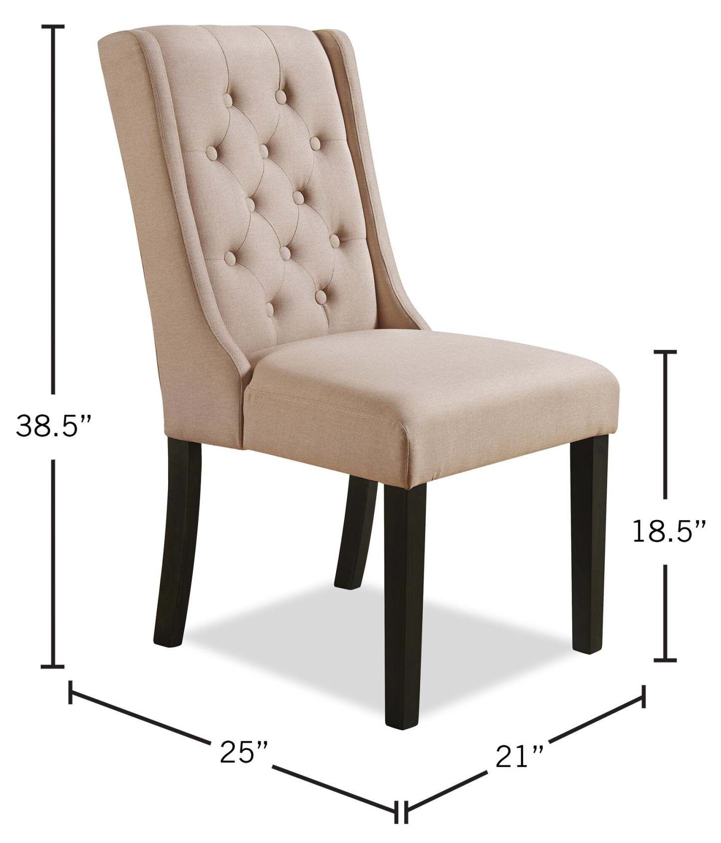Chaise de salle à manger à dossier à oreilles York avec tissu d'apparence lin, capitonné à boutons - Taupe | Chaise de salle à manger York à oreilles en tissu d'apparence lin avec capitonnage - taupe