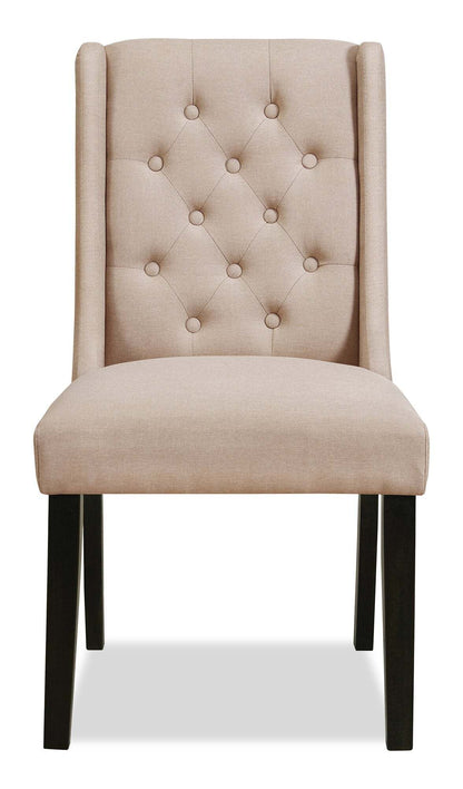 Chaise de salle à manger à dossier à oreilles York avec tissu d'apparence lin, capitonné à boutons - Taupe | Chaise de salle à manger York à oreilles en tissu d'apparence lin avec capitonnage - taupe