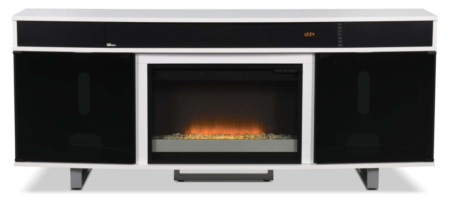 Meuble pour téléviseur moderne Odesos de 72 po avec foyer électrique, rangement et système de gestion des câbles pour téléviseurs jusqu'à 80 po