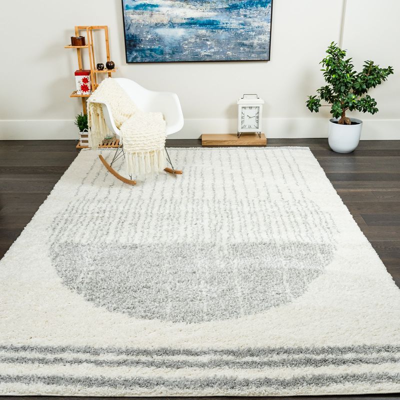 Carpette à poil long Paris crème à motif de cercles - 6 pi 7 po x 9 pi 6 po