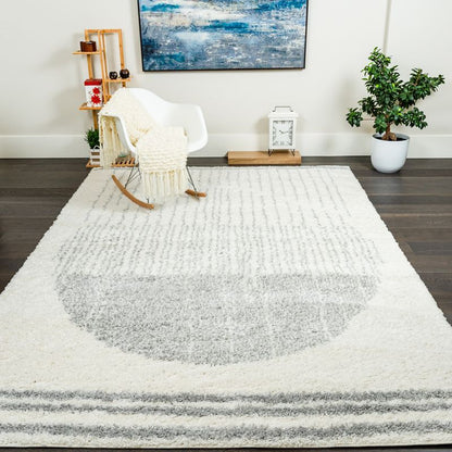 Carpette à poil long Paris crème à motif de cercles - 6 pi 7 po x 9 pi 6 po