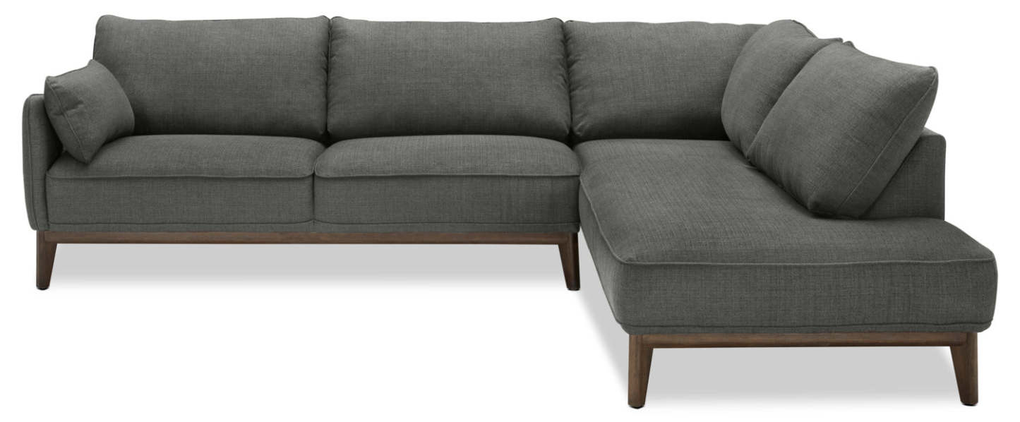 Cindy Crawford Home Canapé sectionnel Gena 2 pièces de droite en tissu d'apparence lin avec pieds en bois - Gris anthracite | Canapé sectionnel de droite Gena de Cindy Crawford Home 2 pièces en tissu d'apparence lin avec pattes en bois - gris anthracite