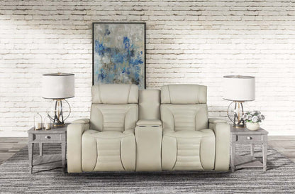 Zen 75.5 Tissu d'apparence cuir Canapé de massage inclinable électrique avec console réfrigérée - Abricot