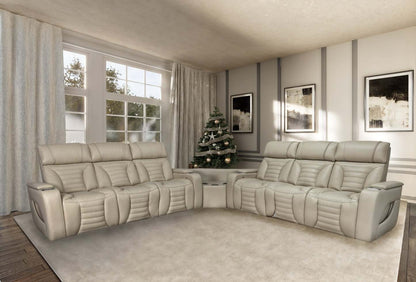 Sofa sectionnel à inclinaison électrique Zen 3 pièces en tissu d’apparence cuir avec massage et 2 consoles rabattables - abricot