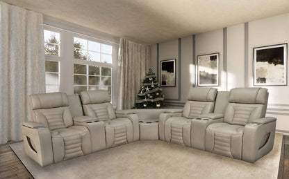 Canapé sectionnel à inclinaison électrique Zen 3 pièces en similicuir avec massage et 2 consoles avec réfrigérateur - abricot