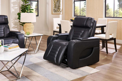 Fauteuil de massage à inclinaison électrique Zen de 40 po en tissu d'apparence cuir avec appuie-tête électrique et siège chauffant - noir