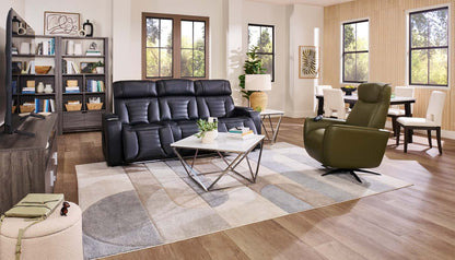 Sofa de massage à inclinaison électrique Zen de 86 po en tissu d’apparence cuir avec appuie-têtes électriques et console rabattable - noir