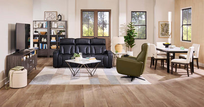 Sofa de massage à inclinaison électrique Zen de 86 po en tissu d’apparence cuir avec appuie-têtes électriques et console rabattable - noir