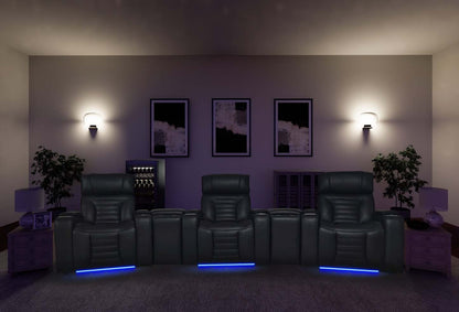 Canapé sectionnel à inclinaison électrique Zen 5 pièces de style cinéma maison en similicuir avec massage et 2 consoles de rangement - noir