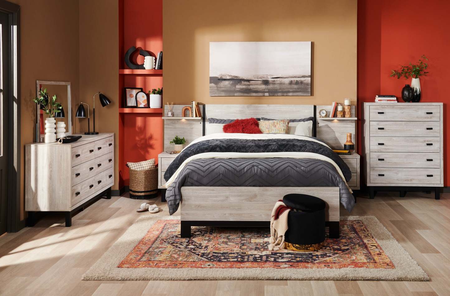 Commode Zen de 62 po (L) x 35,6 po (H) à 6 tiroirs pour la chambre à coucher - grise