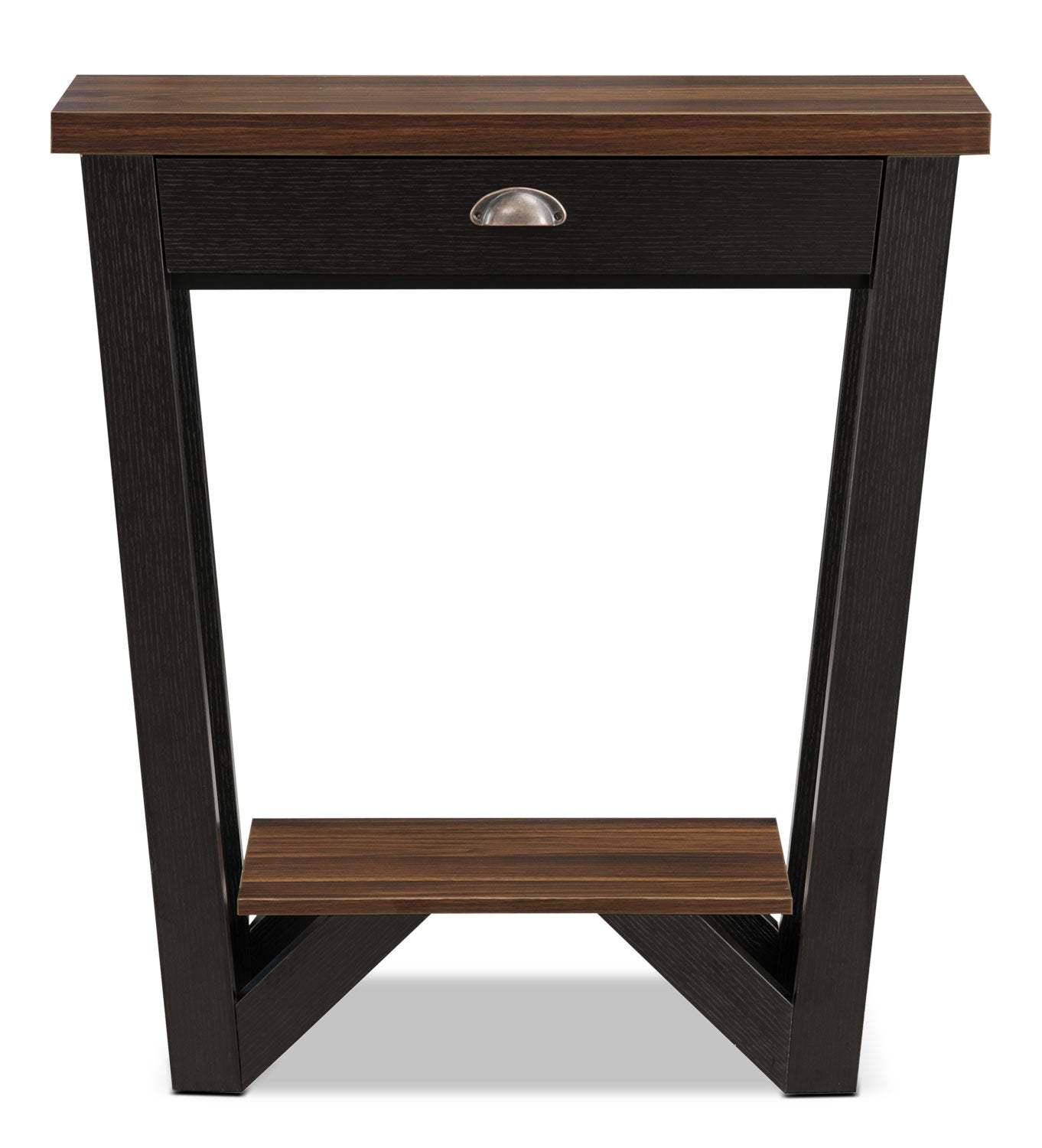 Arika 31 Modern End Table with Storage and Shelf - Dark Walnut et Black |Table de bout moderne Arika de 31 po avec rangement et tablette - noyer foncé et noir
