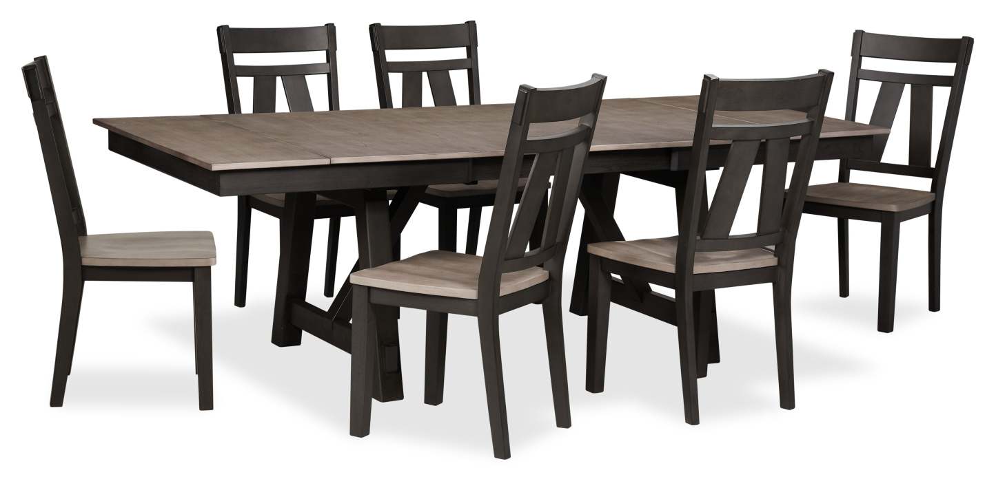 Zao Ensemble de salle à manger 7 pièces avec table et 6 chaises, extension 66-94 W, mélamine - Marron | Ensemble de salle à manger Zao 7 pièces en mélamine avec table, rallonge de 66 po à 94 po (L) et 6 chaises - brun