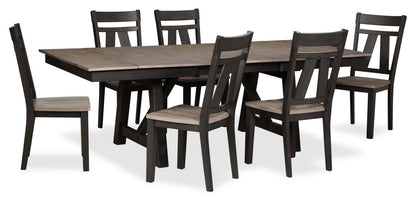 Zao Ensemble de salle à manger 7 pièces avec table et 6 chaises, extension 66-94 W, mélamine - Marron | Ensemble de salle à manger Zao 7 pièces en mélamine avec table, rallonge de 66 po à 94 po (L) et 6 chaises - brun