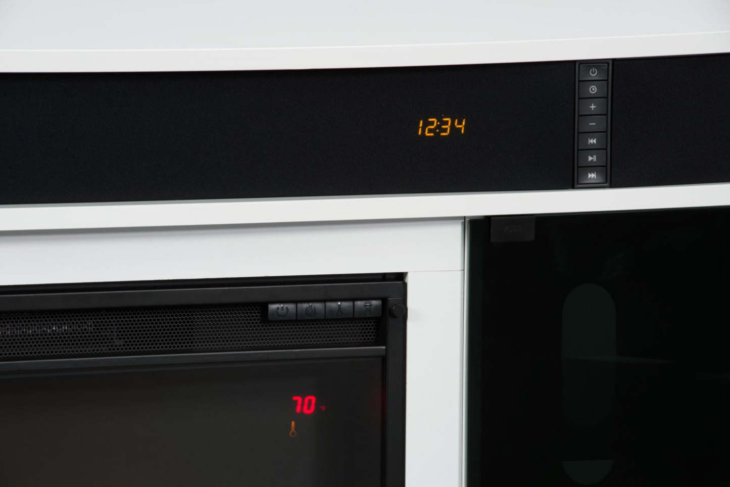 Meuble pour téléviseur moderne Odesos de 72 po avec foyer électrique, rangement et système de gestion des câbles pour téléviseurs jusqu'à 80 po