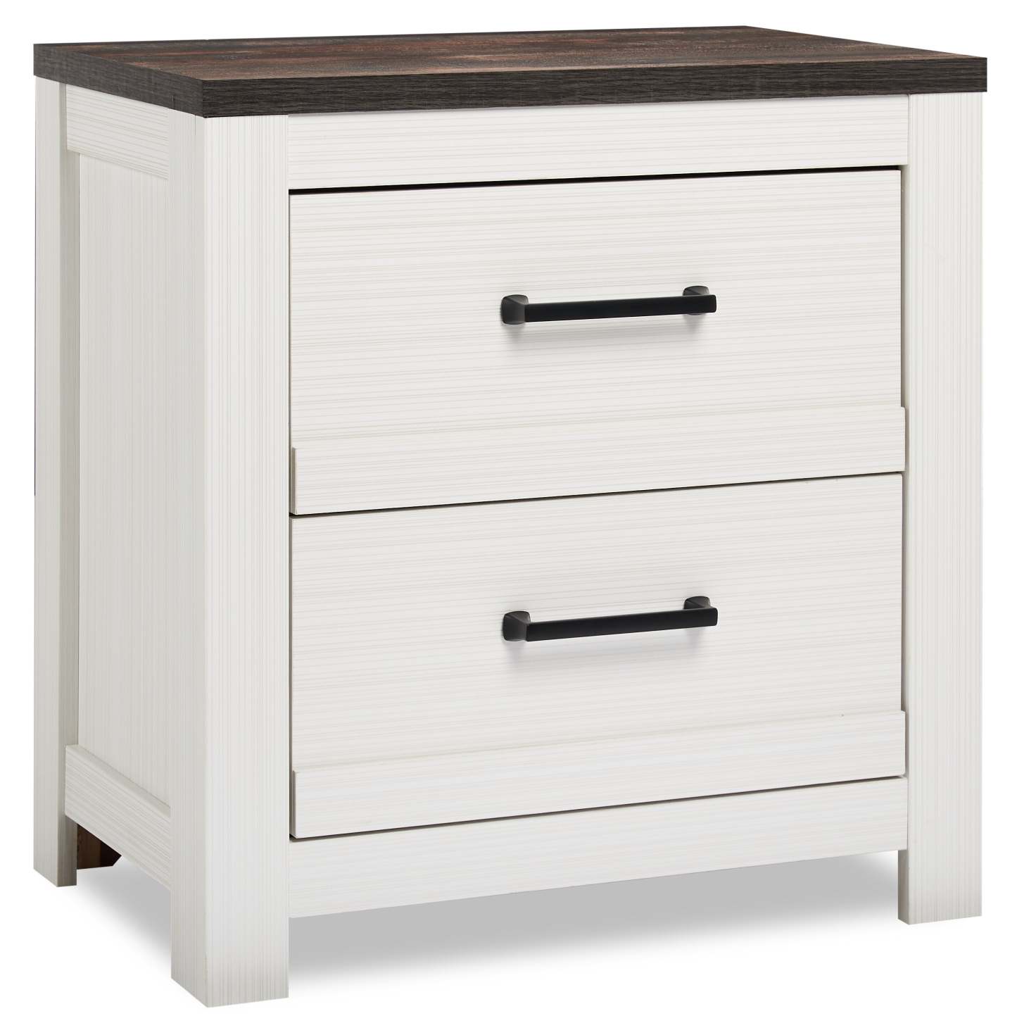 Table de chevet à 2 tiroirs Zoey, 24,4 L x 24,9 H - Bicolore Blanc et Marron | Table de nuit Zoey de 24,4 po (L) x 24,9 po (H) à 2 tiroirs - deux teintes, blanc et brun