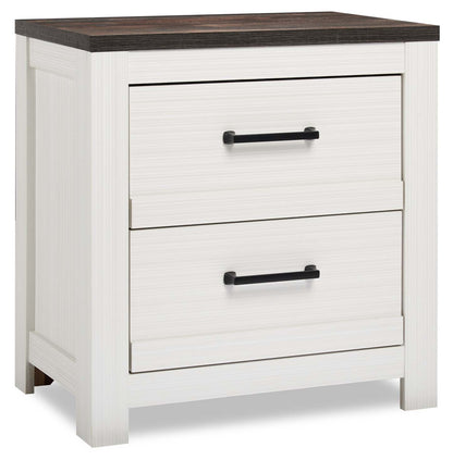 Table de chevet à 2 tiroirs Zoey, 24,4 L x 24,9 H - Bicolore Blanc et Marron | Table de nuit Zoey de 24,4 po (L) x 24,9 po (H) à 2 tiroirs - deux teintes, blanc et brun