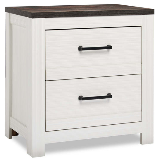 Table de chevet à 2 tiroirs Zoey, 24,4 L x 24,9 H - Bicolore Blanc et Marron | Table de nuit Zoey de 24,4 po (L) x 24,9 po (H) à 2 tiroirs - deux teintes, blanc et brun