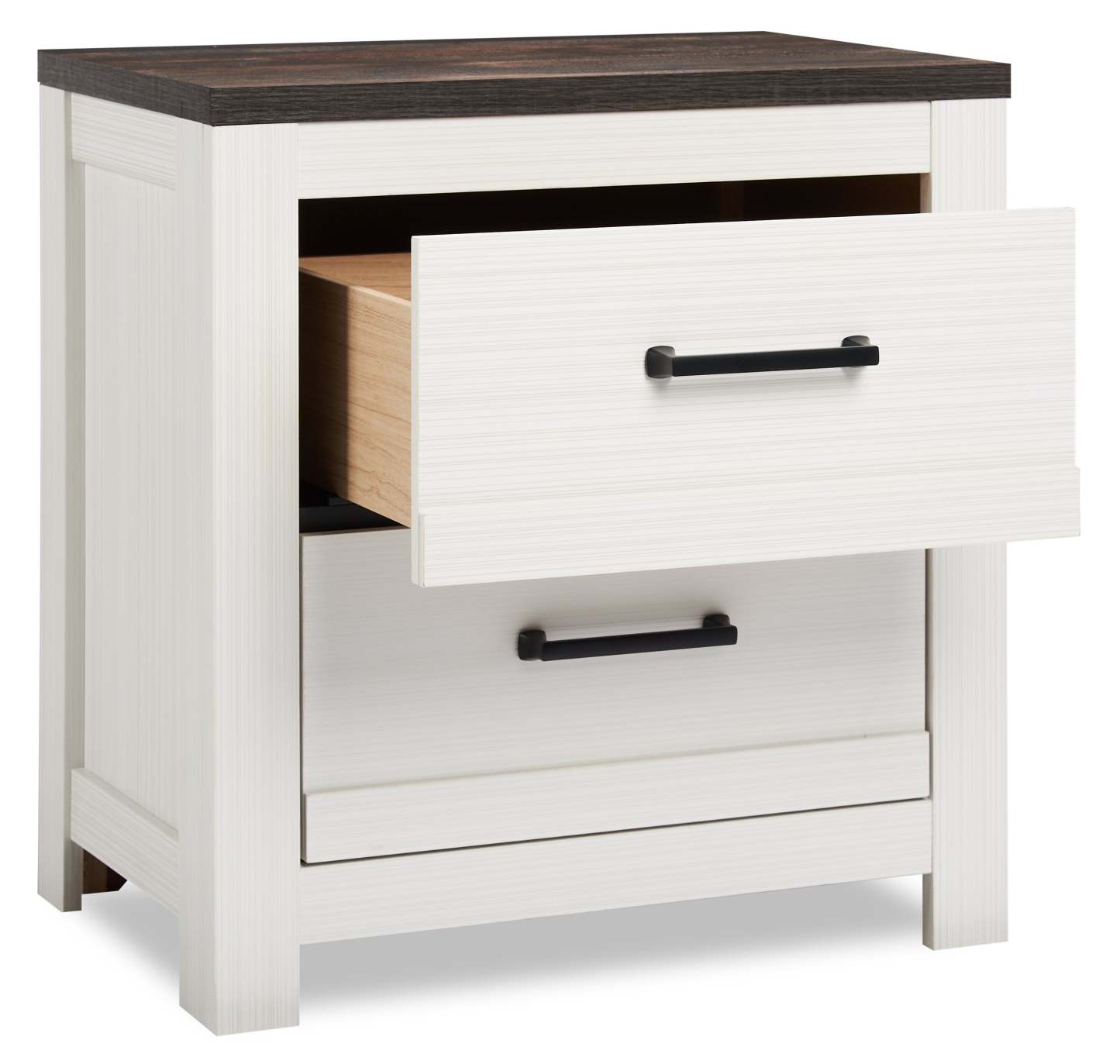 Table de chevet à 2 tiroirs Zoey, 24,4 L x 24,9 H - Bicolore Blanc et Marron | Table de nuit Zoey de 24,4 po (L) x 24,9 po (H) à 2 tiroirs - deux teintes, blanc et brun