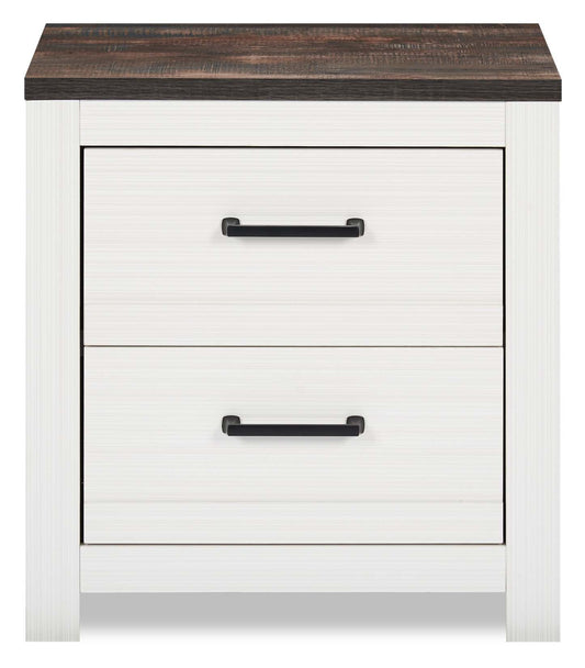 Table de chevet à 2 tiroirs Zoey, 24,4 L x 24,9 H - Bicolore Blanc et Marron | Table de nuit Zoey de 24,4 po (L) x 24,9 po (H) à 2 tiroirs - deux teintes, blanc et brun