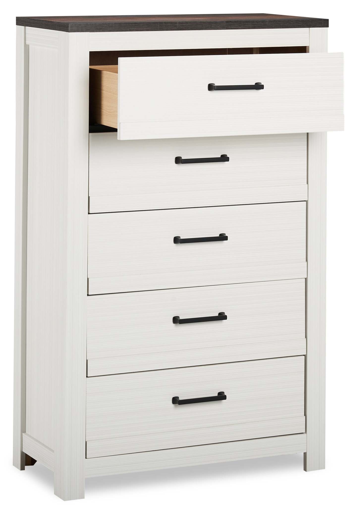 Zoey Bedroom Chest of Drawers, 5-Drawer, 31.5W x 50.7H - Two-tone White & Brown | Commode verticale Zoey de 31,5 po (L) x 50,7 po (H) à 5 tiroirs pour la chambre à coucher - deux teintes, blanc et brun