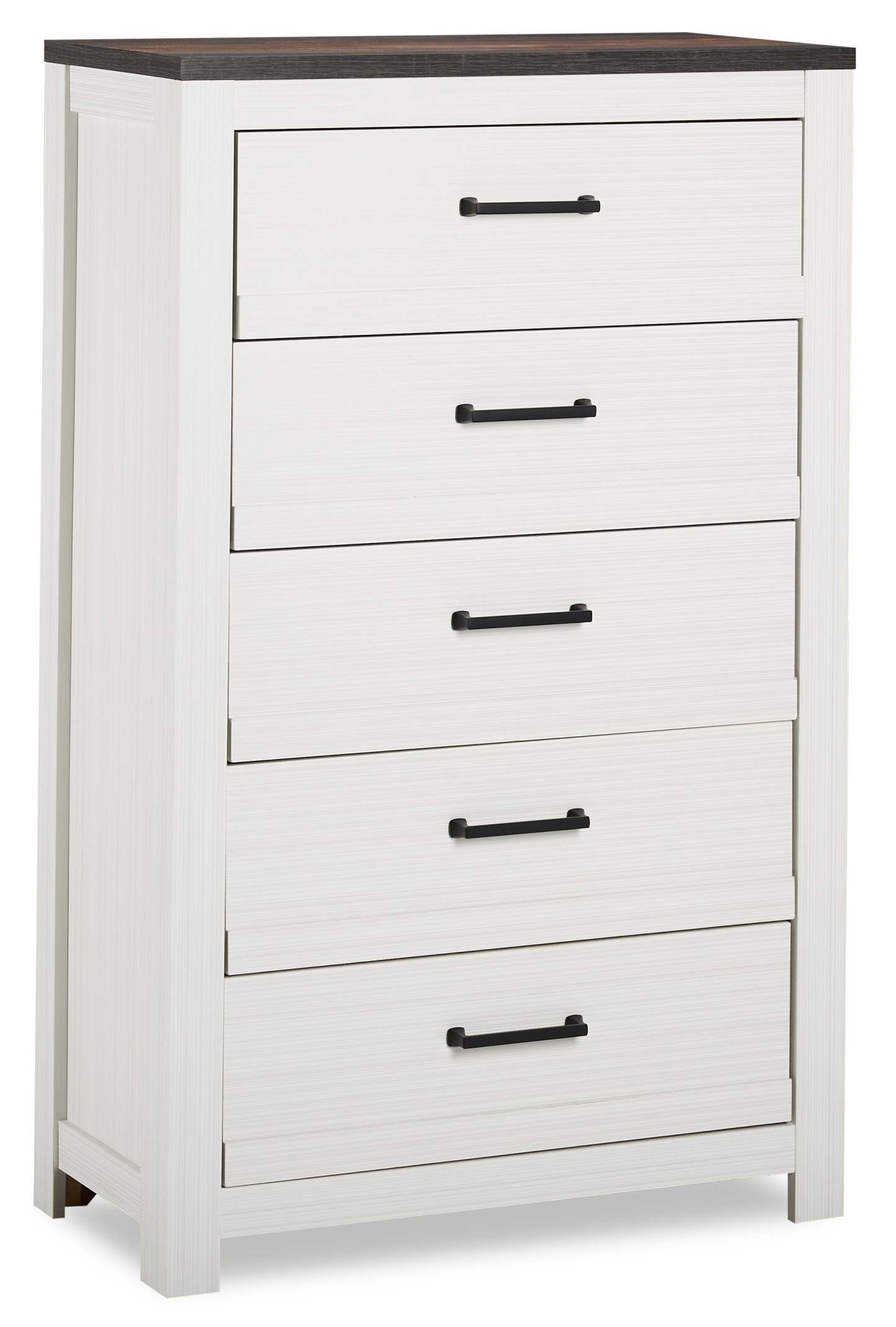 Zoey Bedroom Chest of Drawers, 5-Drawer, 31.5W x 50.7H - Two-tone White & Brown | Commode verticale Zoey de 31,5 po (L) x 50,7 po (H) à 5 tiroirs pour la chambre à coucher - deux teintes, blanc et brun
