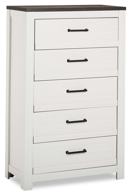 Zoey Bedroom Chest of Drawers, 5-Drawer, 31.5W x 50.7H - Two-tone White & Brown | Commode verticale Zoey de 31,5 po (L) x 50,7 po (H) à 5 tiroirs pour la chambre à coucher - deux teintes, blanc et brun