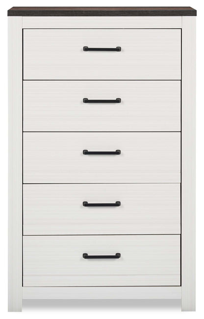Zoey Bedroom Chest of Drawers, 5-Drawer, 31.5W x 50.7H - Two-tone White & Brown | Commode verticale Zoey de 31,5 po (L) x 50,7 po (H) à 5 tiroirs pour la chambre à coucher - deux teintes, blanc et brun