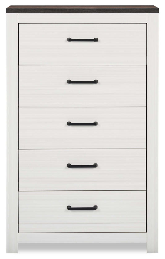 Zoey Bedroom Chest of Drawers, 5-Drawer, 31.5W x 50.7H - Two-tone White & Brown | Commode verticale Zoey de 31,5 po (L) x 50,7 po (H) à 5 tiroirs pour la chambre à coucher - deux teintes, blanc et brun