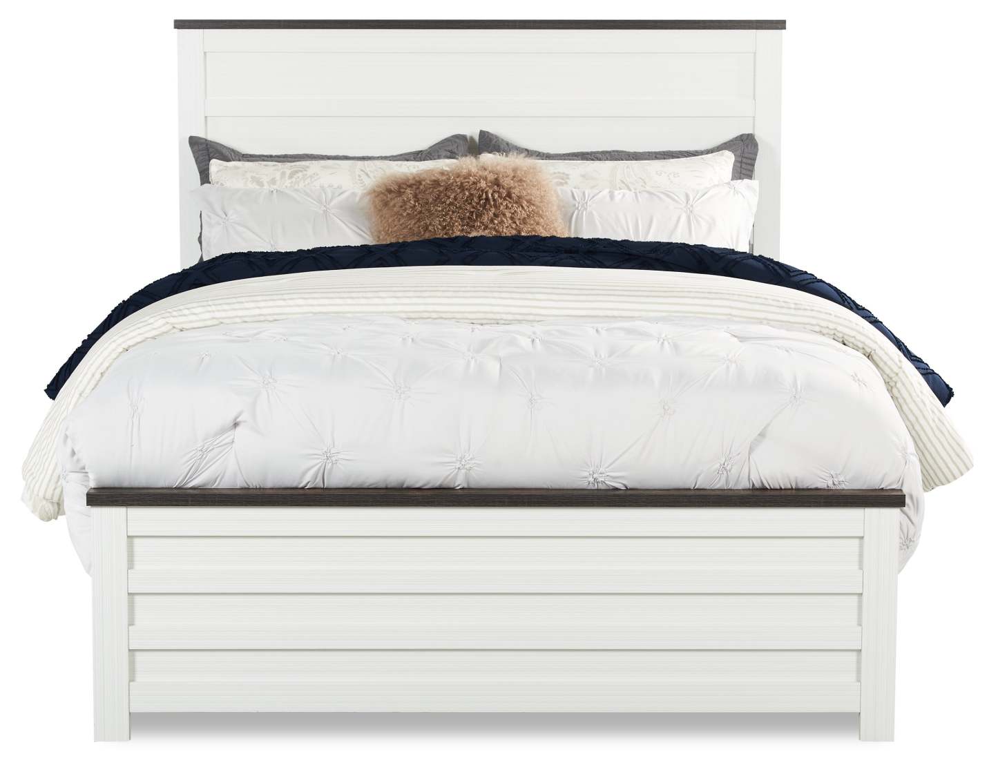 Zoey Panel Bed, Two-tone White & Brown - Queen Size | Lit à panneau Zoey, deux teintes, blanc et brun - format grand lit