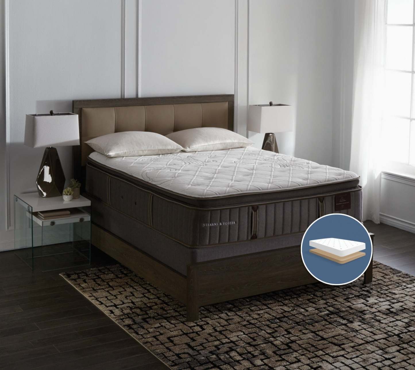 Stearns & Foster Princedale Medium Pillow-Top Low-Profile King Mattress Set|Ensemble semi-ferme plateau-coussin à profil bas Princedale Stearns & Foster pour très grand lit